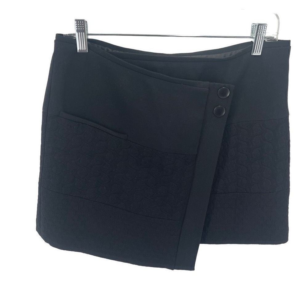 CAbi wrap Swathe Quilted Pattern Black Mini Skirt Size S